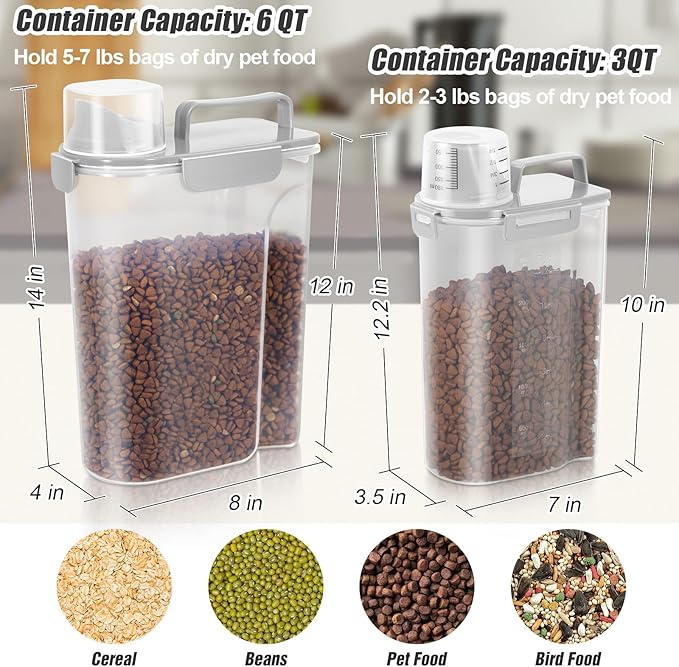 TBMax Pet Food Storage Containers 2 Pack 8-10 Lbs Airtight Dog Food Container Dispenser with Large Spout & Portable Handle, Travel Dog Treat Cat Food Storage Bin Bird Seed Container