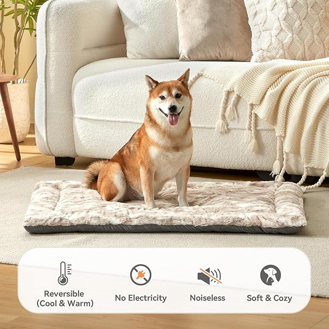 2 in 1 Dog Bed Crate Pad Mat Washable Reversible (Cool & Warm) Soft Fluffy Pet Kennel Beds for Large Medium Small Puppy Cat Sleeping Mattress Machine Wash Dog Cooling Mats (Brown, 41"*27"1.5")