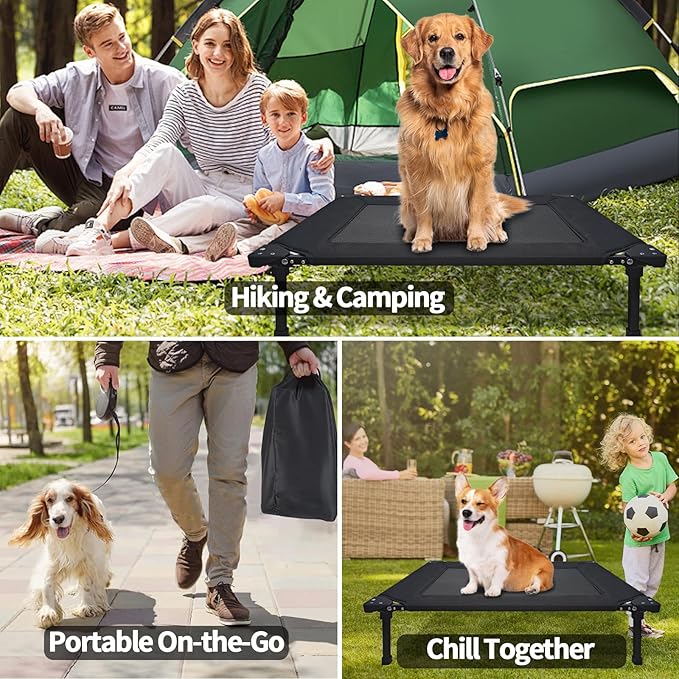 Pozico Foldable Dog Bed Cooling Raised Dog Bed with Metal Frame, Portable Dog Cots, Easy to Clean, Breathable Mesh, Small/Medium Dogs Cats Pets Bed, Indoor Outdoor Use, Travel, Camping, Black-M