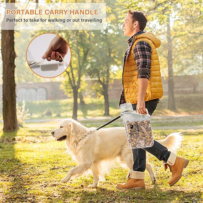 Pet Food Storage Container Airtight Cat Food Container with Measuring Cup and Pour Spout Portable Pet Food Dispenser for Cat Transparent Leakproof Cat Food Container for Travel 2.8L