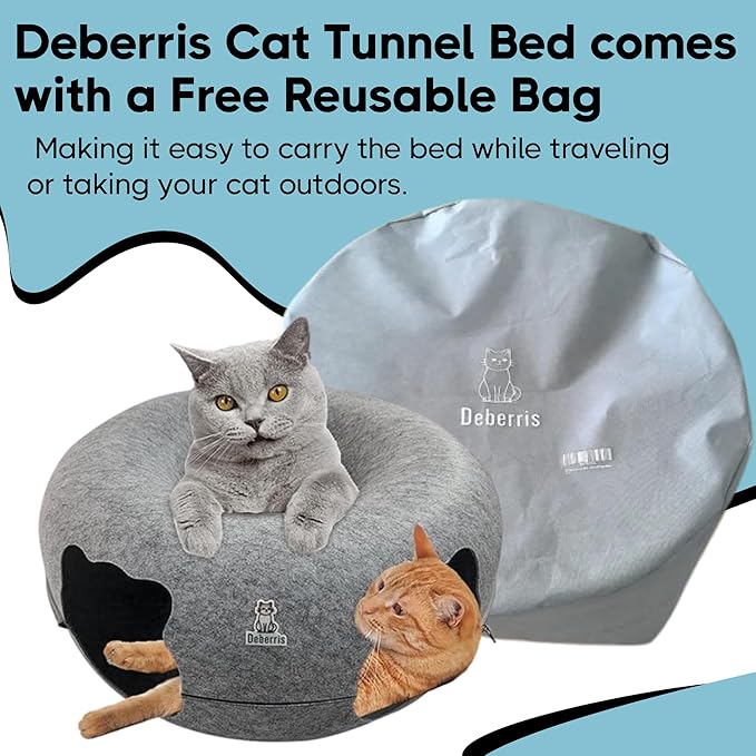 Peekaboo Cat Tunnel Bed-Large, Scratch-Resistant Donut Cave for Indoor Cats Up to 30-45 lbs, Detachable & Washable Design, Perfect Cozy Play & Rest Spot for Cats and Small Dogs (Ligh Grey, Large)