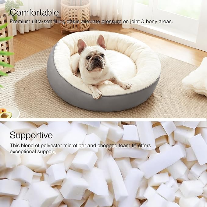 Love's cabin Round Donut Cat and Dog Cushion Bed, 25in Pet Bed for Small or Medium Dogs, Anti-Slip & Water-Resistant Bottom, Soft Durable Fabric Pet Beds, Washable Calming Cat & Dog Bed Grey