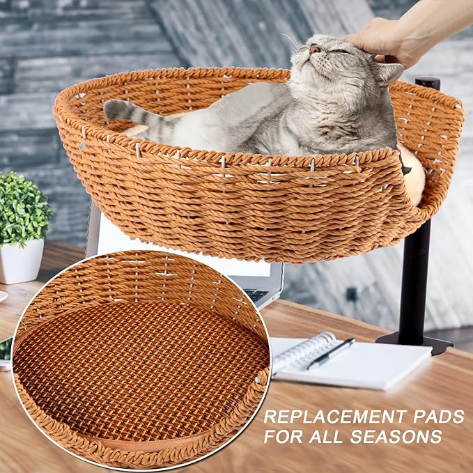 SEPAZON Cat Desk Bed Elevated, Cat Nest Bed for Desk Indoor Cats, Cat Hammock for Desk Window Bedside, Cat Shelf Bed for Kitten, Cat Furniture 360° Rotation Raised Cat Bed - Supports up to 44lbs
