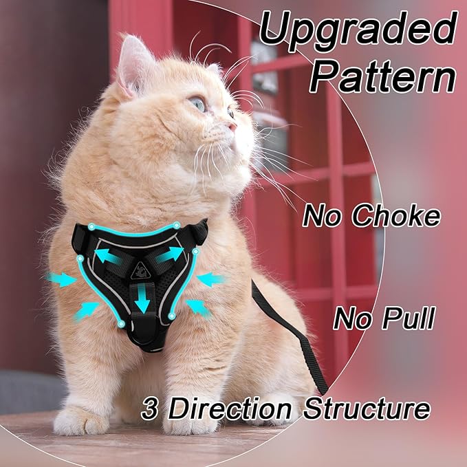 Cat Harness and Leash Set: Upgraded Escape Proof Vest with Lead for Large Cat Small Dog Puppy Walking, Soft Jacket Reflective Strips, Black (L)