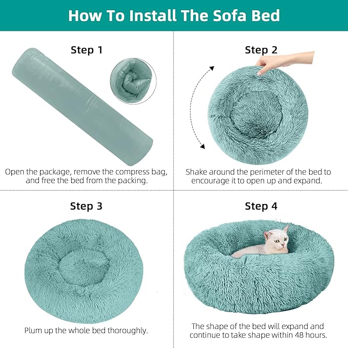 Dog Bed for Small Medium Large Dogs, 24 inch Calming Dogs Bed, Washable-Round Cozy Soft Pet Bed for Puppy and Kitten with Slip-Resistant Bottom