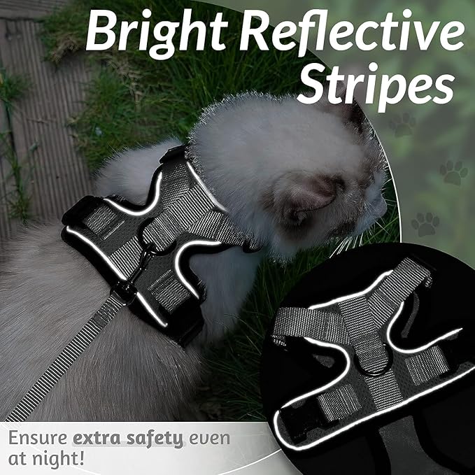 rabbitgoo Cat Harness and Leash for Walking, Escape Proof Soft Adjustable Vest Harnesses for Cats, Easy Control Breathable Reflective Strips Jacket, Grey, XXS