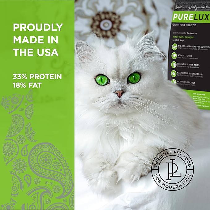 PURELUXE Grain and Gluten Free Cat Food, Persian Cat Elite Nutrition, Salmon, for Persian Cats at All Life Stages and Breeds, Made in The USA, 3.3lbs