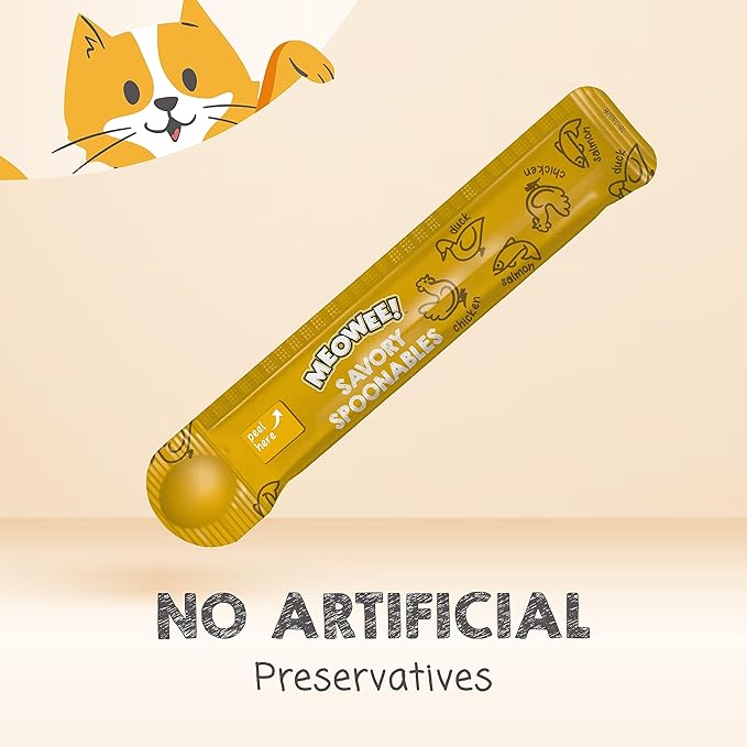 Savory Spoonables with Real Chicken, Salmon and Duck for Cats, 8 Count, Treat Your Cat to Triple Flavor Squeezable Lickable Wet Treats with Built-in Spoon for Less Mess