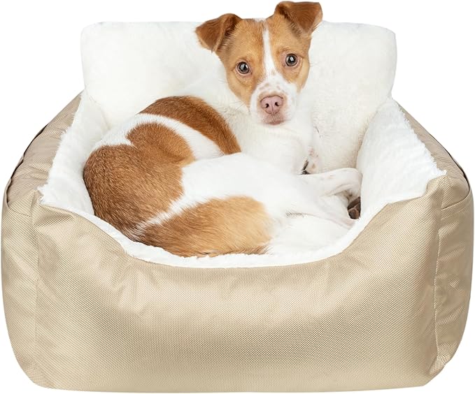 Best Pet Supplies Dog Pet Booster Seat for Car, Truck, and SUV Travel with Soft Plush Cushion with Tall Pillow and Walls, Comfortable Bedding with Secure Straps - Brown