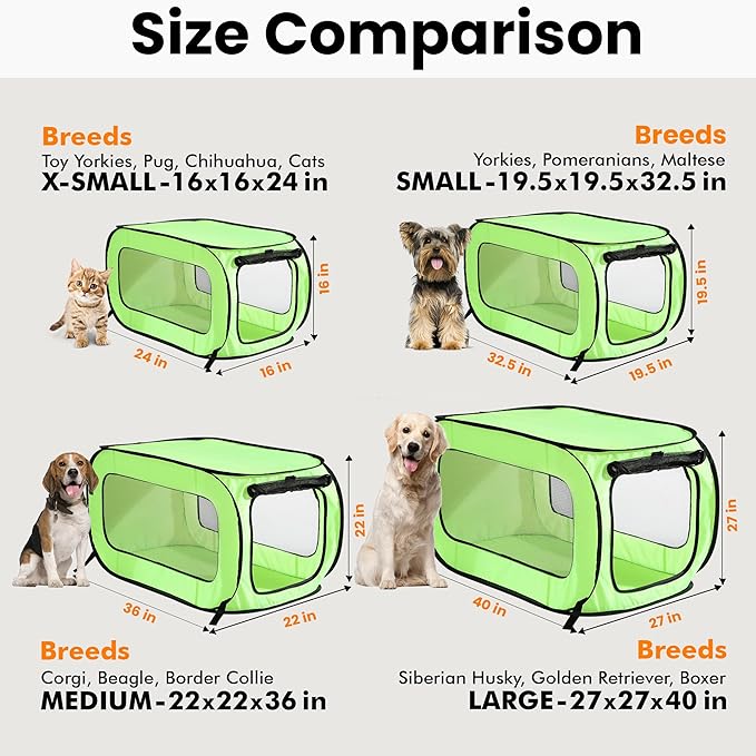 Beatrice Home Fashions Portable, Collapsible, Pop Up Kennel Travel Cat and Dog Crate, 24" L x 16.6" W x 16" H, Green