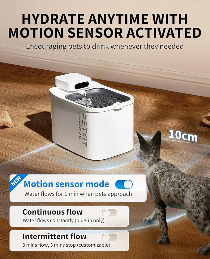 PETKIT EVERSWEET MAX Cordless Cat Water Fountain, 105 fl oz/3L Pet Water Fountain for Cats Dogs Inside, Automatic Cat Water Dispenser with Replacement Filter, App Control