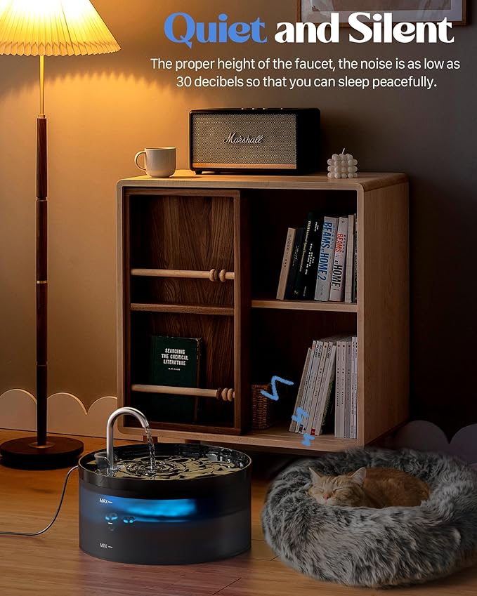 Cat Water Fountain for Cats Indoor: 108oz/3.2L GIOTOHUN Cat Fountain - Silent Pet Water Fountain for Drinking - Black Cat Drinking Founttain - Faucet Pet Fountain Contains 6 Filters + 3 Sponges