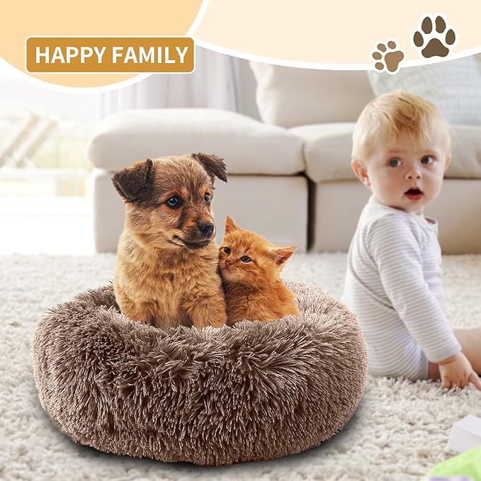 Dog Bed Comfiest Indoor Calming Waterproof Bedding Washable Fluffy Chew Proof Self Warming Cozy for Small Pets at Home Khaki