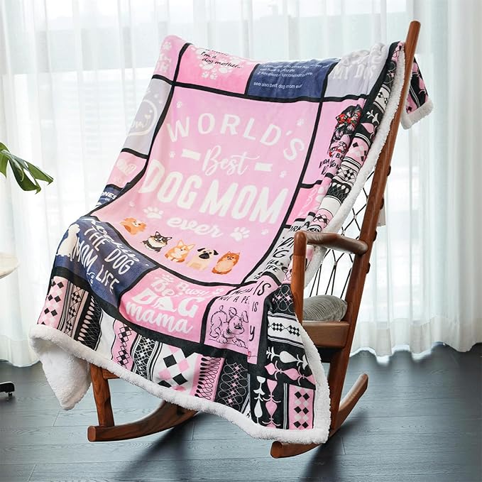 Dog Moms Sherpa Blanket for Dogs Lovers 50”X 60” Best Dog Mom Ever Soft Throw Blanket Dogs Themed Gifts for Women Girls
