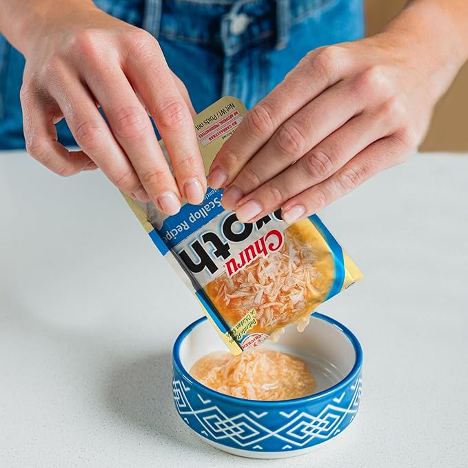 INABA Churu Broth for Cats, Creamy Broth with Shredded Chicken Side Dish Pouch, 1.4 Ounces per Pouch, 12 Pouches, Chicken & Tuna Recipe