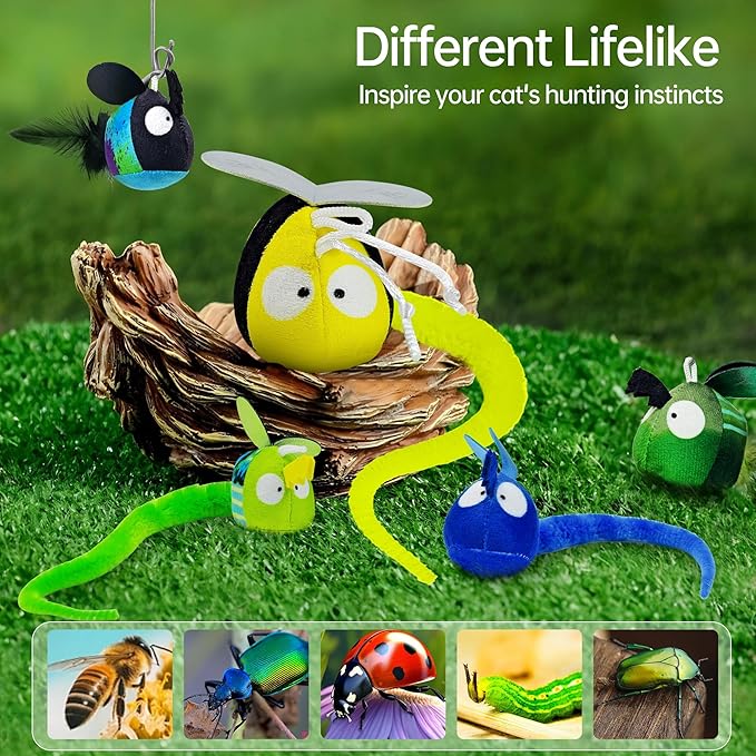 Chirping Cat Toys Hanging Cat Feather Toy - Catnip Interactive Cat Toys for Indoor Cats - Automatic Cat Toy for Cat Exercise & Kicker to Self Play (Emerald Pangpang)