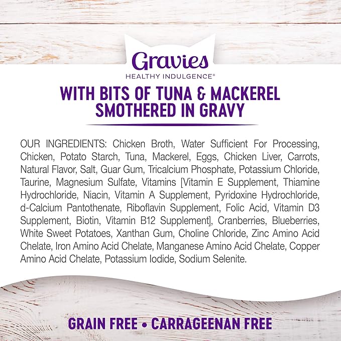 Wellness Complete Health Healthy Indulgence Gravy Adult Wet Cat Food, Natural, Protein-Rich, Grain Free, 3 Ounce Pouches, 24 Pack, (Tuna & Mackeral)