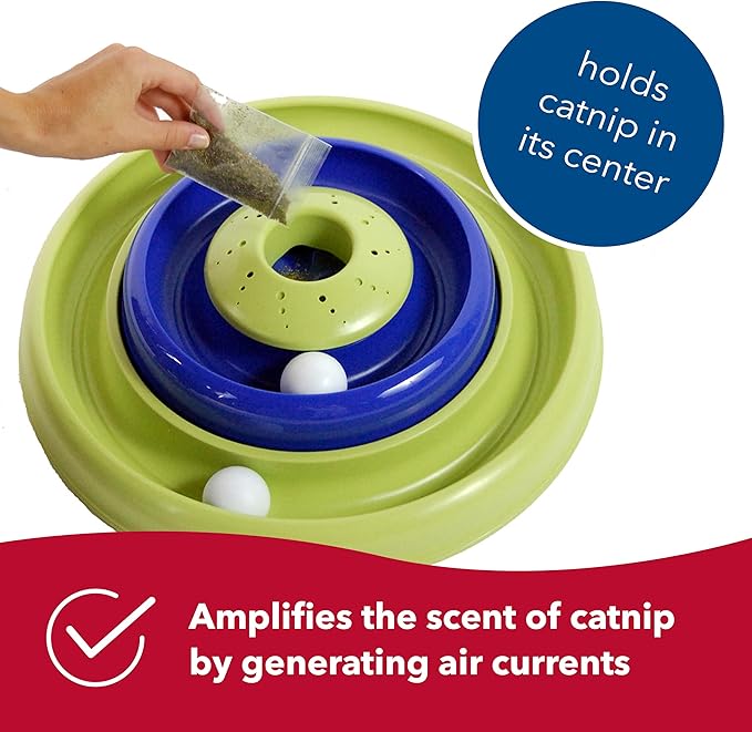Coastal Pet Turbo Catnip Hurricane Cat Toy - Interactive Double Cat Toy Ball Track - for Cats and Kittens - Green and Blue - 16"