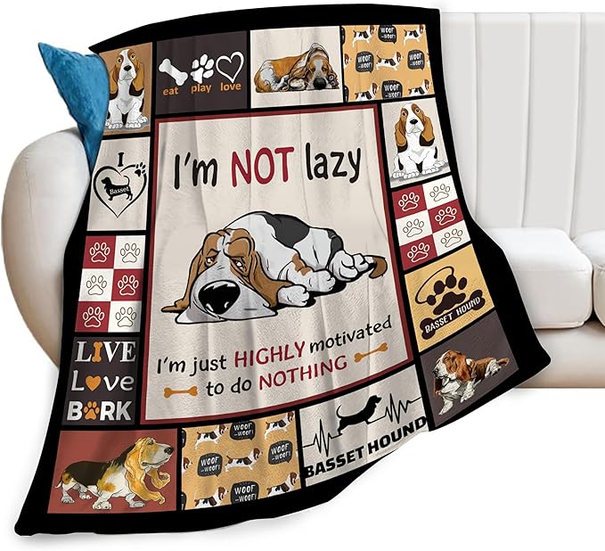 Dollffey Basset Hound Blanket Dog Decor Throw Blanket Super Warm Soft Plush Lightweight Fleece Flannel Cute Basset Hound Stuff Blanket Gifts Girls Baby Kids Women Boys Winter Couch Bedding 40/''X50/''