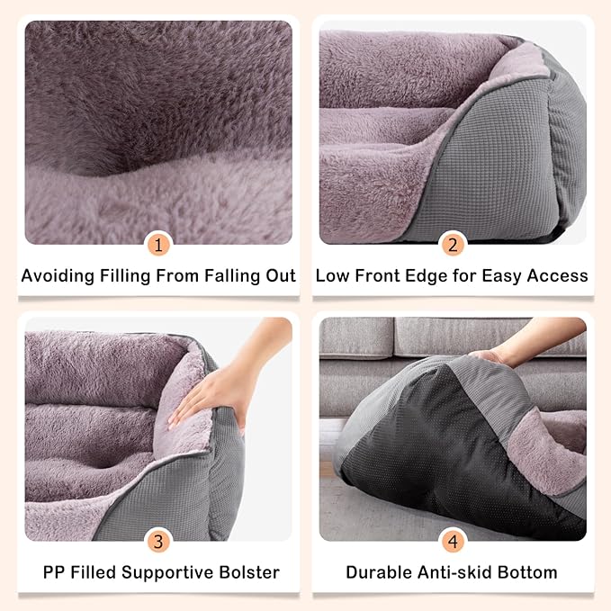 MIXJOY Washable Pet Beds for Dogs and Cats, Soft Orthopedic Puppy Bed With Anti-Slip Bottom, Calming Cuddler for Small Pets (20x19in, Grey)