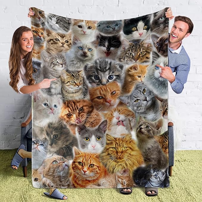 Twin Size Fleece Throw Blanket for Bed Couch Sofa, Fuzzy Soft Cozy Blankets and Throws Warm Lightweight Plush Blanket for Women Men, 60 x 80 inches, Cute Cats Pattern