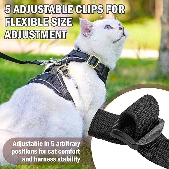 PUPTECK Cat Harness and Leash Set Escape Proof for Walking, Breathable Mash Vest Adjustable Harness for Cats Puppy Small Animals, Reflective at Night, Black Small