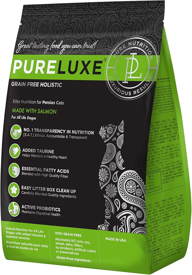 PURELUXE Grain and Gluten Free Cat Food, Persian Cat Elite Nutrition, Salmon, for Persian Cats at All Life Stages and Breeds, Made in The USA, 11lbs