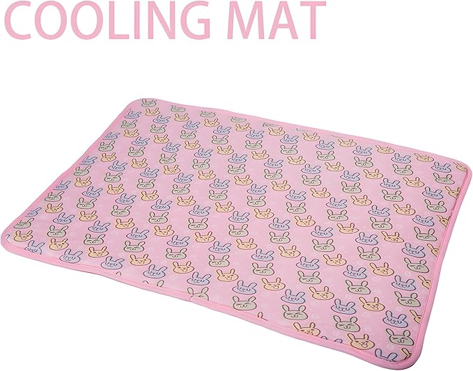 DELIFUR Dog Cooling Mat- Pet Cooling Mat Outdoor for Dogs Self Cooling Pad for Small Medium Dog Machine Washable (Large, Pink Bunny)