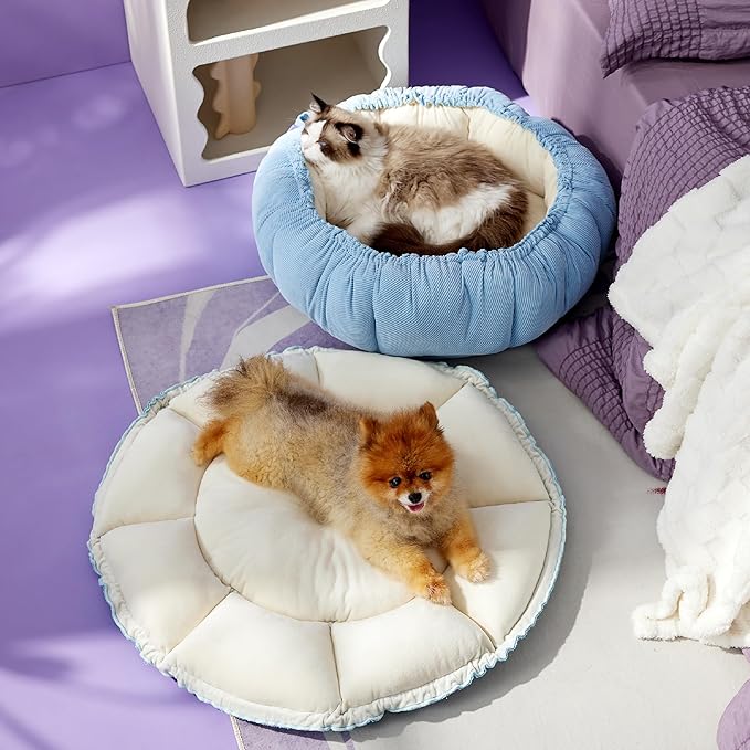 Lesure Dog beds for Small Dogs - Washable Cute Cat Beds with Versatile Dual-Use Design, Reversible Round Pet Bed for Puppy and Kitten, 25x25x8 Inches
