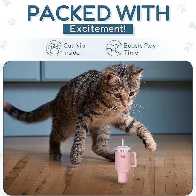 Kitty Cup Tumbler Cat Toy – Small Crinkle Catnip - Funny and Cute Kitten Toys with Cat Nip for Fun Indoor Play, Unique Kitty Birthday Gift, Aesthetic Kitten Present (Pink Peach Dust)