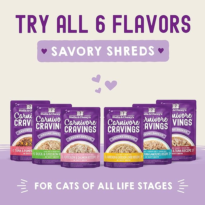Stella & Chewy's Carnivore Cravings Wet Cat Food Pouches – Grain Free, Protein Rich Meal, Topper or Treat – Chicken & Salmon Recipe (2.8 Ounce Pouches, Case of 24)