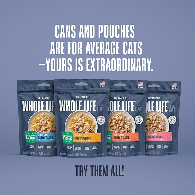 Whole Life Pet Freeze Dried Cat Food - Human-Grade Wet Cat Food Toppers, Natural Broth for Cats, Instantly Hydrating Cat Snacks, Lickable Cat Treats, Just Add Water - Salmon & Tuna, 3 Oz