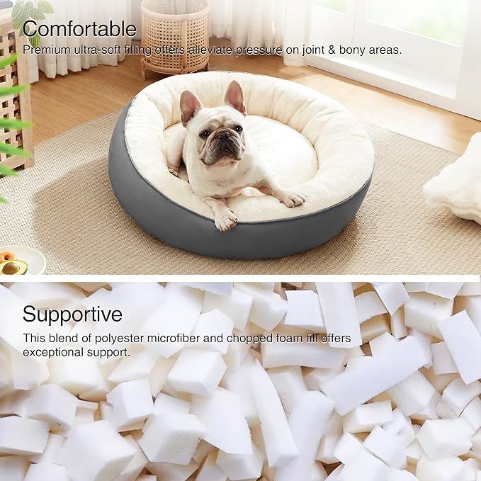 Love's cabin Round Donut Cat and Dog Cushion Bed, 25in Pet Bed for Small or Medium Dogs, Anti-Slip & Water-Resistant Bottom, Soft Durable Fabric Pet Beds, Washable Calming Cat & Dog Bed Dark Grey