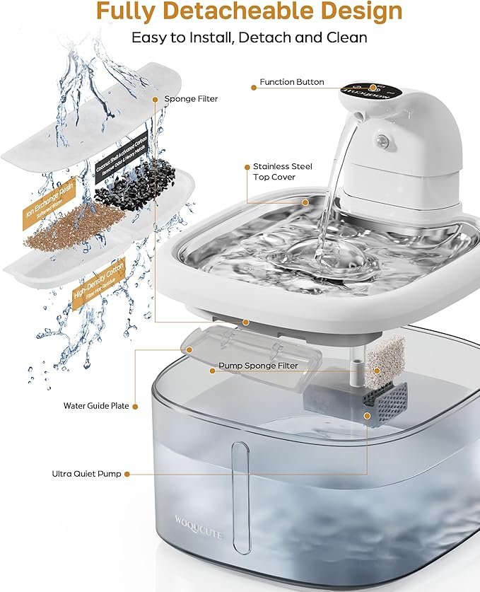Wireless Cat Water Fountain with Stainless Steel Lid, 118oz/3.5L Quiet Cordless Cat Drinking Fountain with Replacement Filters, Automatic Pet Water Dispenser for Cats, Dogs