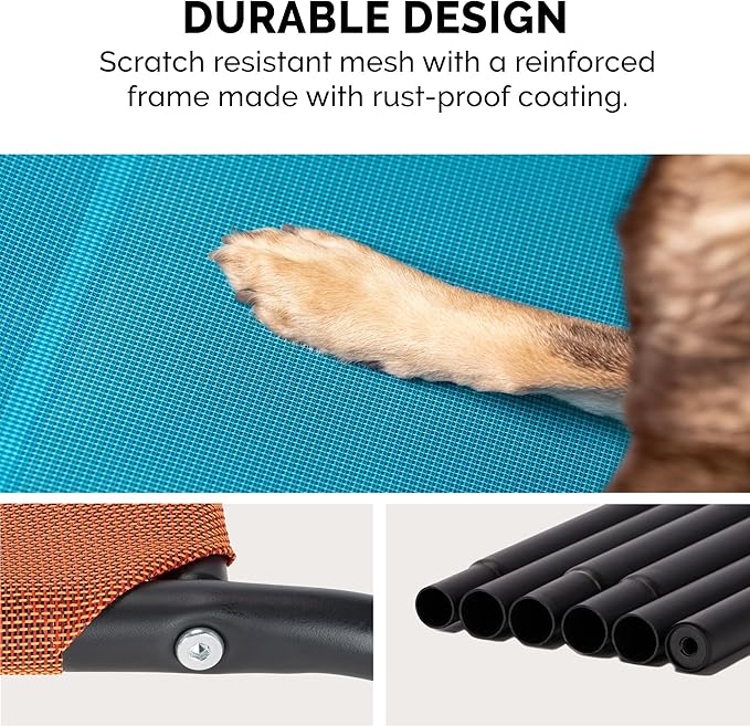 FurHaven Elevated Pet Cots - Cooling & Breathable Nylon Mesh Hammock for Small Dogs & Cats/Easy-to-Assemble / / Durable and Reinforced/Perfect for Rest & Relaxation Outdoors - Capri Blue, Small