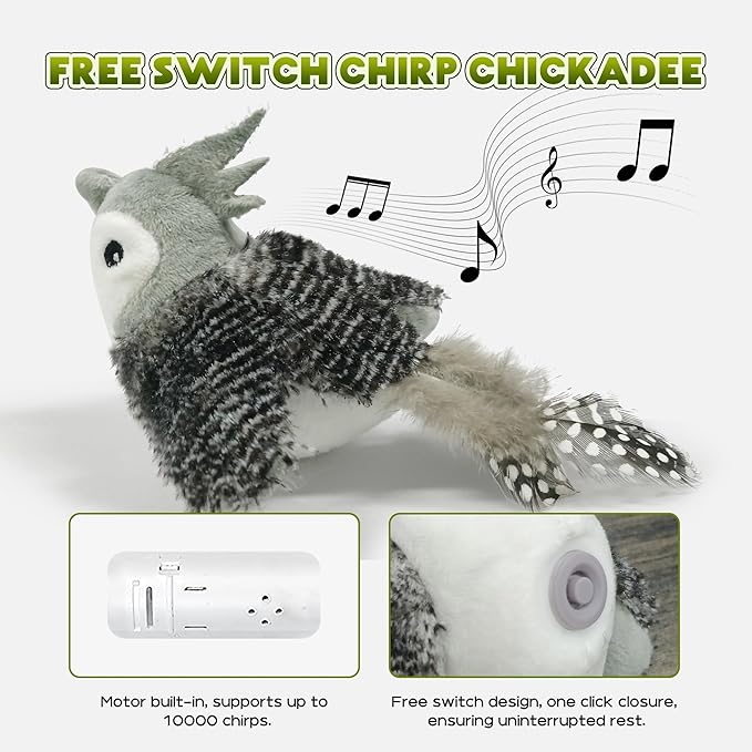 LEWISER Cat Toys Chirp Chickadee, Interactive Cat Feather Toys, Retractable Cat Teaser Toy, Hanging Toys for Indoor Cats Exercise, Kitten Kitty Fun Mental Physical Toys, Grey (1 Pack)