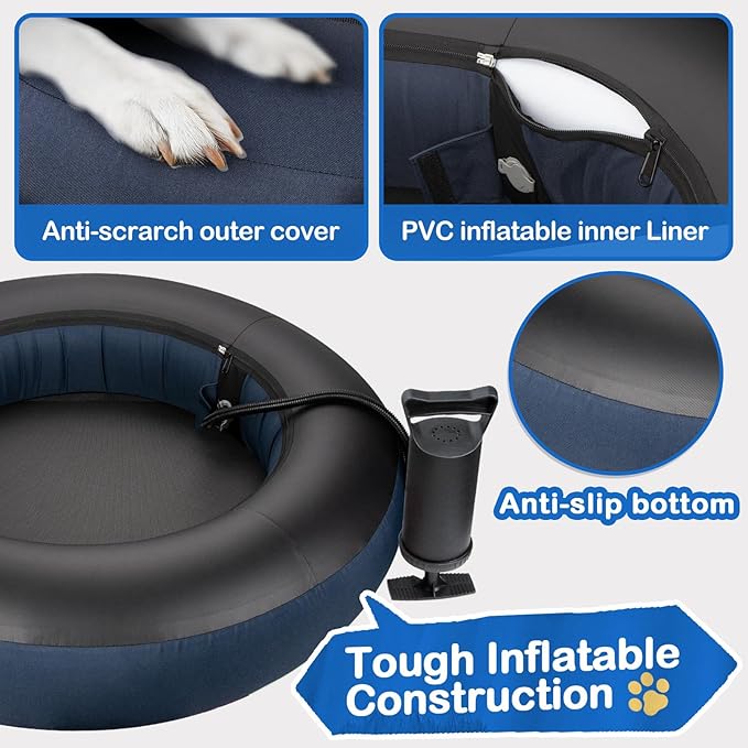 Elevated Dog Bed,Inflatable Dog Bed Raised,Pet Cushion Sofa for Medium Dogs,Portable Dog Cot Doughnut Round Stand,Waterproof Dog Bed Frame for Indoor,Outdoor(Blue)