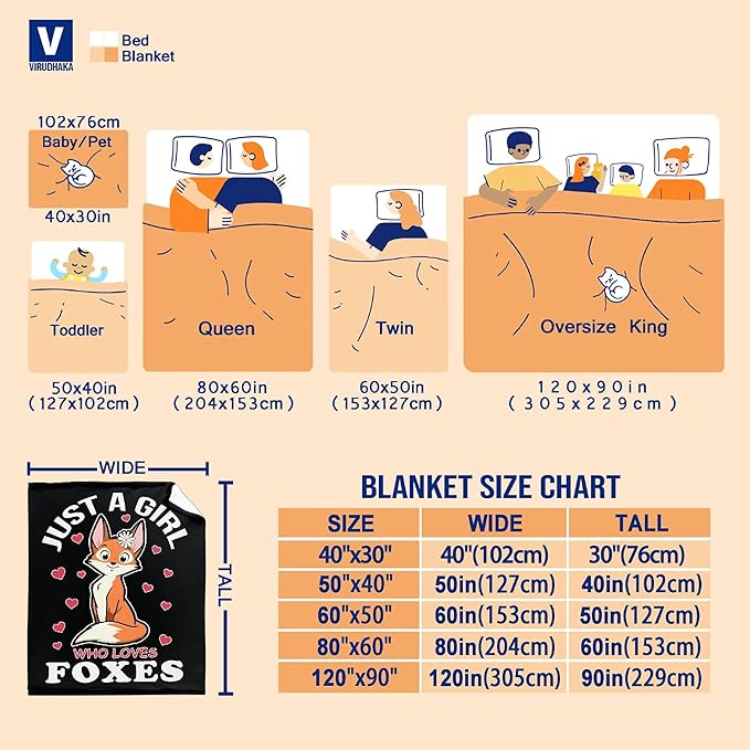 Fox Blanket Stuffed Animal Gift for Teen Kids Women Fleece Throws-Just A Girl Who Loves Foxes Lightweight Plush Toddler Christmas Decor Super Soft Flannel Blankets for Bedding Chair-60x80 Inches