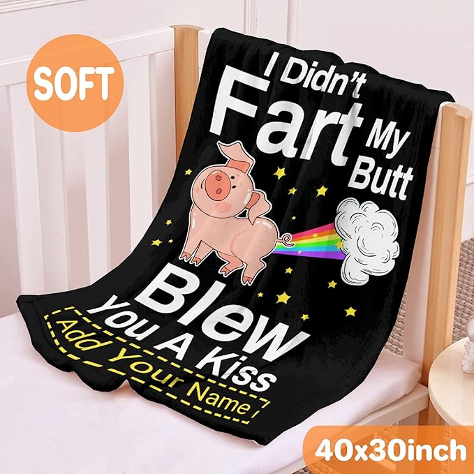 Custom Funny Pig Blanket Gift for Men Women, 90x120 Inches Soft Flannel Cozy Throws Blankets Funny Gift Idea for Adult Teen Kids Girls Boys Animals Pattern for Birthday Christmas Bed Sofa Couch