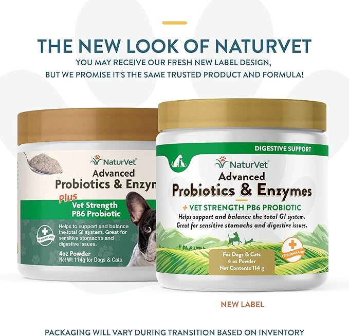 NaturVet – Advanced Probiotics & Enzymes - Plus Vet Strength PB6 Probiotic | Supports and Balances Pets with Sensitive Stomachs & Digestive Issues | for Dogs & Cats (4 oz)