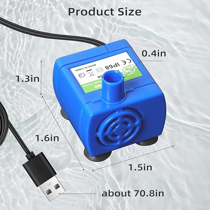 IP68 DR-DC160 submersible water pump Cat Water Fountain Pump for Tritone Ceramic, Stainless Steel, Round Flower Cap Cat Fountains, Automatic Pet Water Dispenser Replacement Pump (No LED & With Brush)