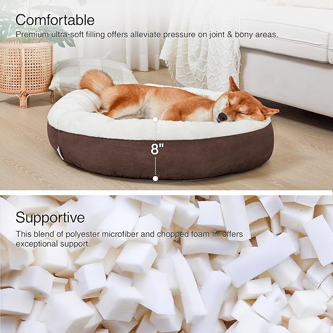 Love's cabin Round Donut Cat and Dog Cushion Bed, 30in Pet Bed for Medium or Large Dogs, Anti-Slip & Water-Resistant Bottom, Soft Durable Fabric Pet beds, Washable Calming Cat & Dog Bed Brown