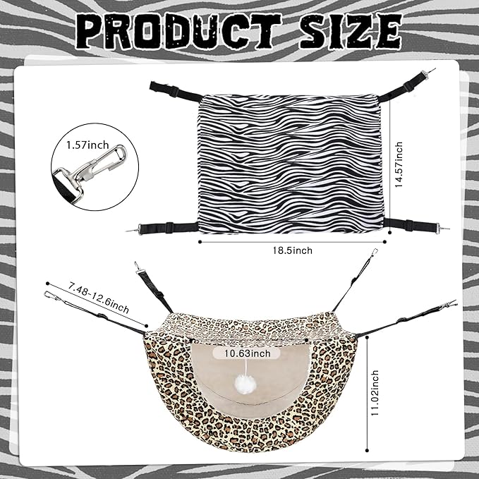 Unittype 2 Pieces Cat Cage Hammock Hanging Pet Bed Double Layer Soft Plush Hanging Pet Bed Comfortable Hammock Bed for Indoor Kitten Cats Ferret Hamster Rabbit or Small Animals, 2 Styles (Leopard)
