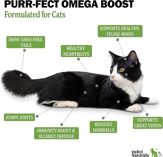 Deley Naturals Wild Caught Fish Oil for Cats with Omega 3 6 9 - Cat Fish Oil with Highest EPA & DHA Potency - Omega 3 for Cats to Reduce Shedding & Support Skin, Coat, Joints, Heart & Immune System