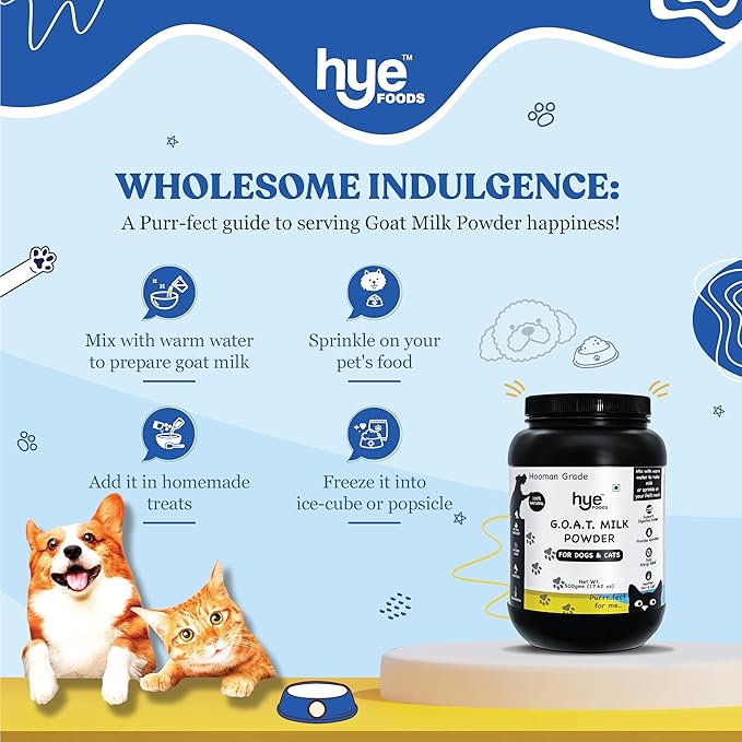 HYE FOODS Goat Milk Powder for Pets | Super Milk | Nutrient-Rich Milk Supplement for Happy and Healthy Dogs Food and Cats Food 500g | 17.6oz