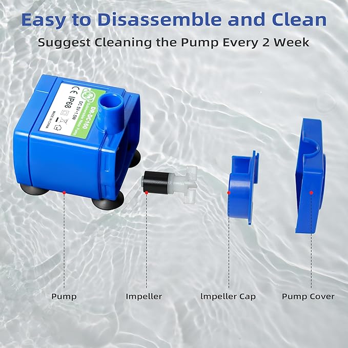 IP68 DR-DC160 submersible water pump Cat Water Fountain Pump for Tritone Ceramic, Stainless Steel, Round Flower Cap Cat Fountains, Automatic Pet Water Dispenser Replacement Pump (No LED & With Brush)