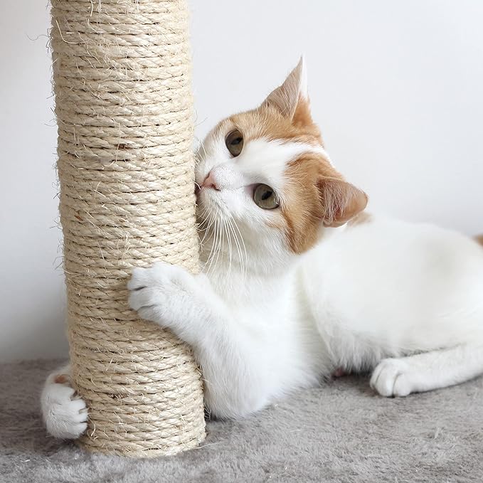 Cat Scratching Post - 3 Scratcher Posts with Carpeted Base Play Area and Perch - Furniture Scratching Deterrent for Indoor Cats by PETMAKER (Brown), Large