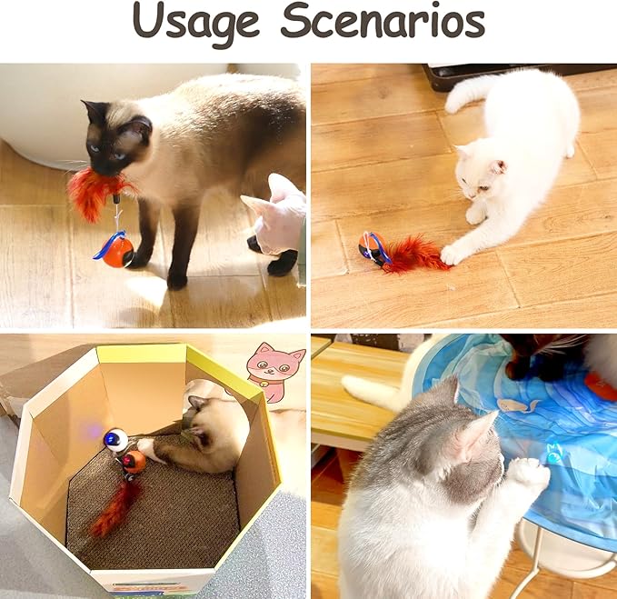 Migipaws Interactive Cat Ball Toy Set, Fun Tracker, Automatic Rolling Chase Ball with Fluffy Tail, A Small Mice, Rechargeable(Orange)