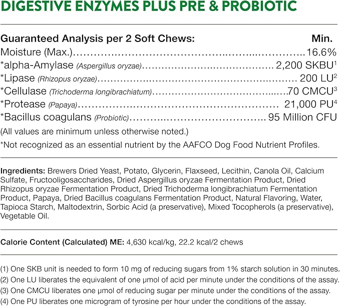 NaturVet – Digestive Enzymes - Plus Probiotics & Prebiotics – Helps Support Diet Change & A Healthy Digestive Tract – for Dogs & Cats (Soft Chews, 70 Count)