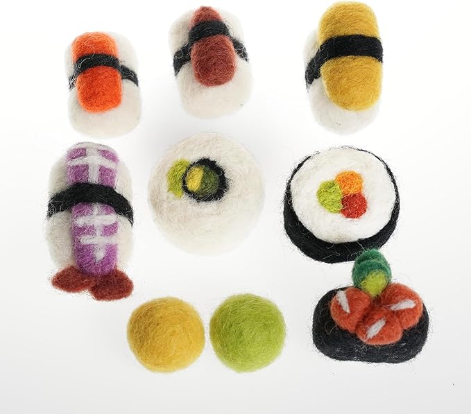 Woolbuddy Cat Toy - Cat Sushi Toy, 8pcs, Wool Cat Toy for Boredom & Stimulating, Cute Interactive Cat Toys for Indoor Cats, Self Play Cat Kitten Toys, Cat Chew Toy, Cat Enrichment Without Catnip